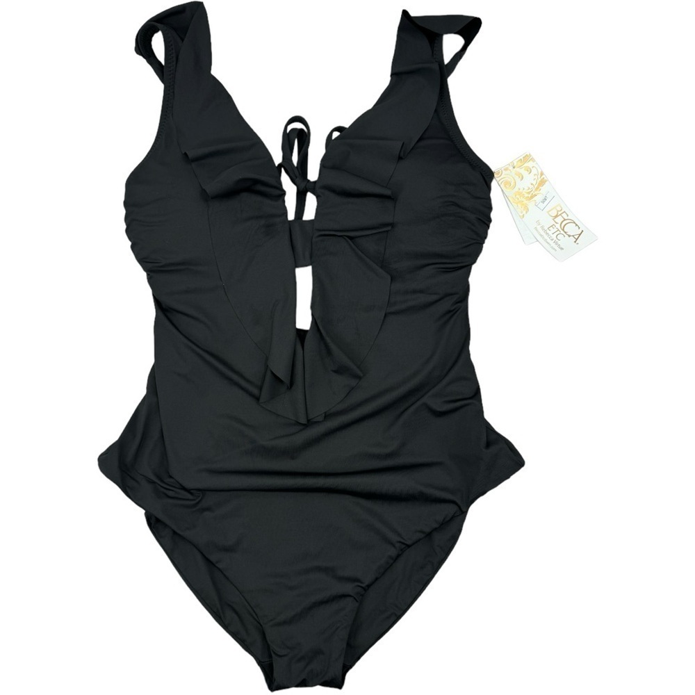 Becca Etc Trendy Plus Size Color Code Ruffled One-Piece Swimsuit - Picture 4 of 7